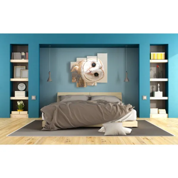 mobilier avec des tableaux de chouettes