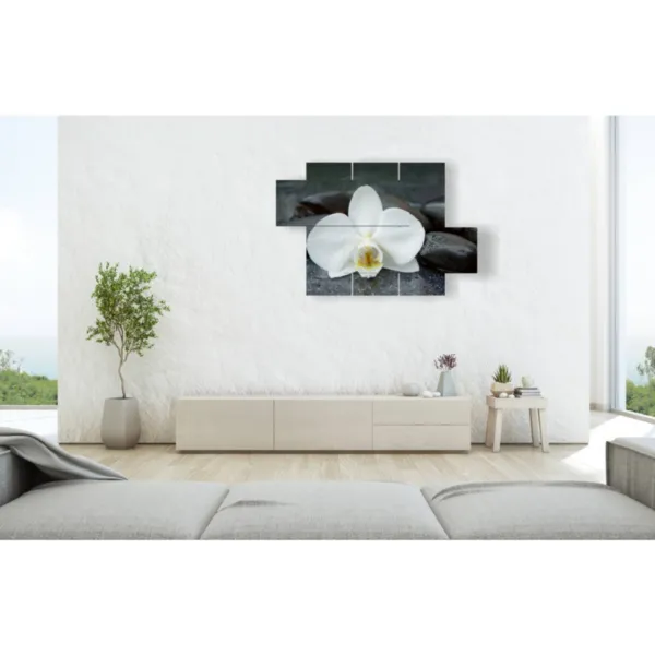 Tableaux avec des orchidées et des pierres noires
