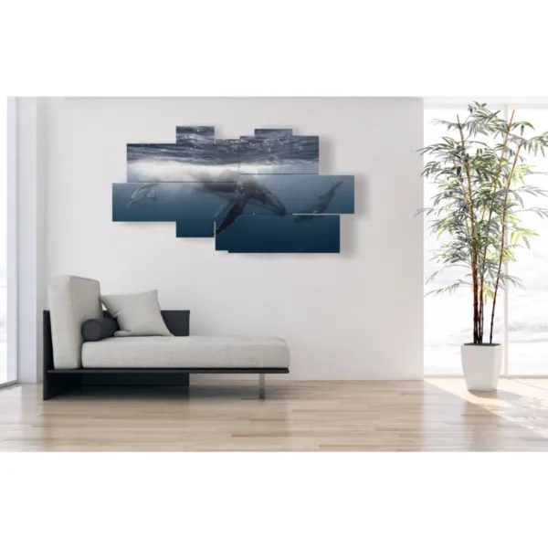 Decoración de cuadro con paisaje marino y peces.