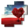 tableau coeur rouge dans l arbre - version: 4 pannelli 77x78cm