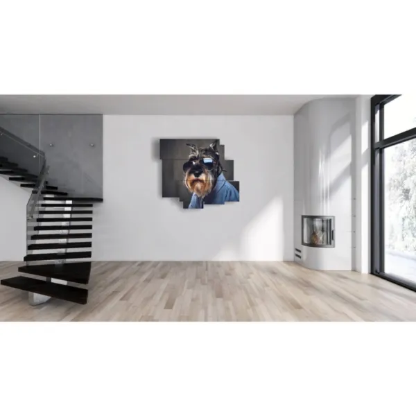 Paintings of dogs wearing glasses