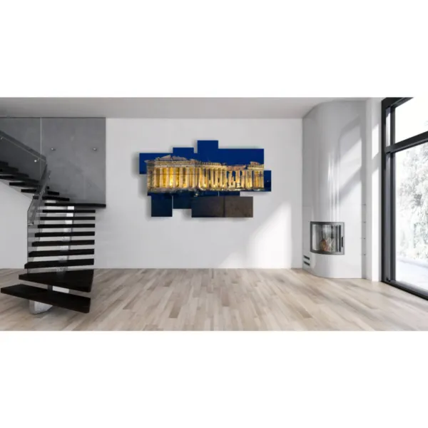 Print with a photo of Athens at night.