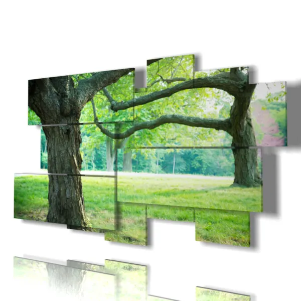 Paintings of a tree representing the four seasons