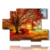 cuadros coloridos arboles al atardecer - version: 6 pannelli 129x94cm