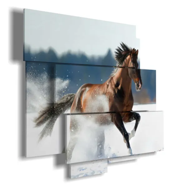 Paintings of racehorses in the snow