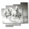 painting horses on the beach playing in the water - version: 5 pannelli 106x98cm