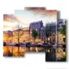 caja con fotos de la ciudad de amsterdam por la noche - version: 5 pannelli 89x77cm