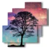 quadri alberi astratti nube rossa - version: 4 pannelli 77x78cm