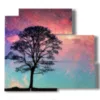 quadri alberi astratti nube rossa - version: 5 pannelli 102x93cm