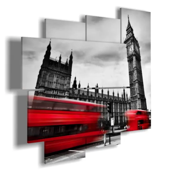 A picture with a photo of a red London bus