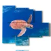 tableaux abstraits poisson avec tortue de mer - version: 5 pannelli 104x90cm