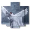 paintings with famous horses in the wings of a white angel - version: 5 pannelli 89x85cm
