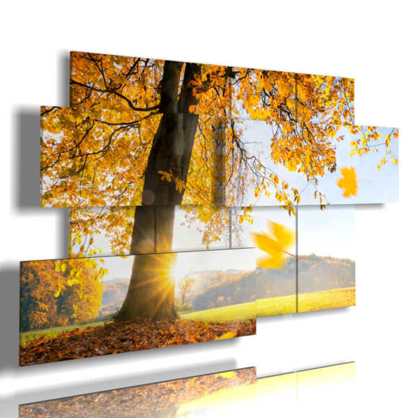tableaux modernes avec des arbres aux feuilles jaunes