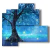 cuadros con arboles estilizados en luces azules - version: 4 pannelli 83x78cm