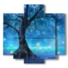 paintings with stylized trees in blue lights - version: 5 pannelli 89x85cm