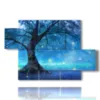 paintings with stylized trees in blue lights - version: 5 pannelli 128x85cm