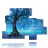 tableaux avec arbres stylises en lumieres bleues - version: 10 pannelli 171x124cm