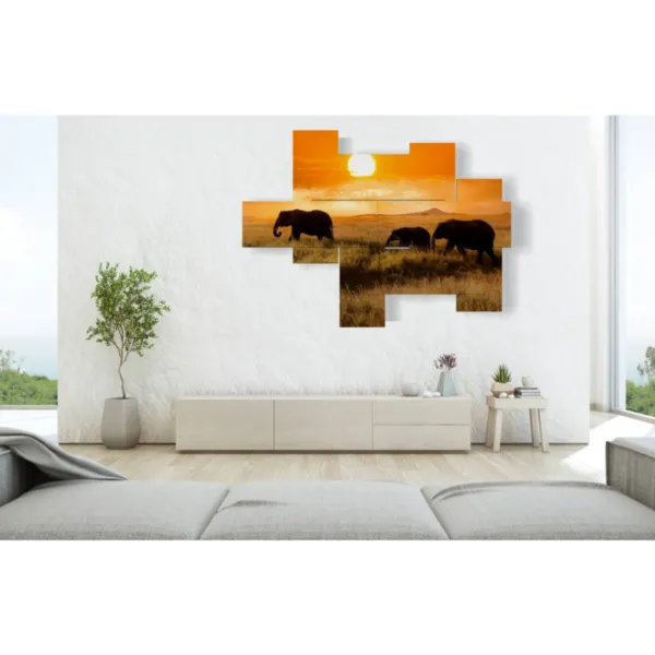 stampa elefanti al tramonto