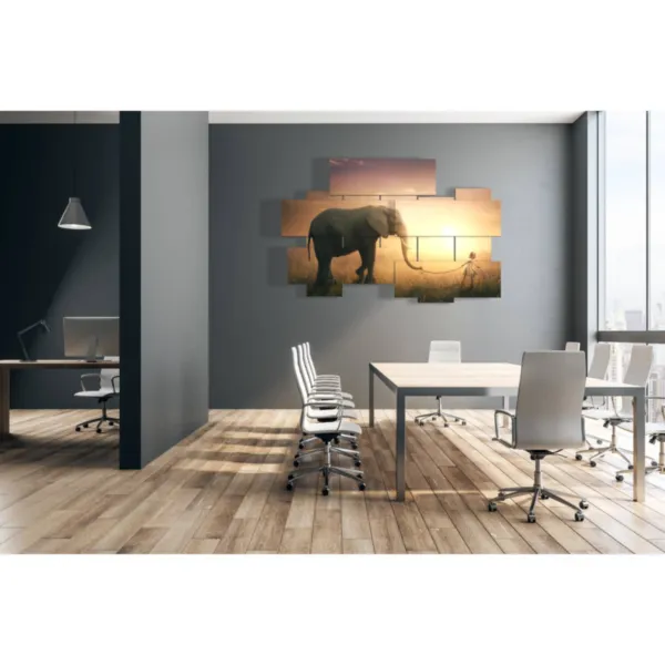 Toile avec un éléphant et un enfant