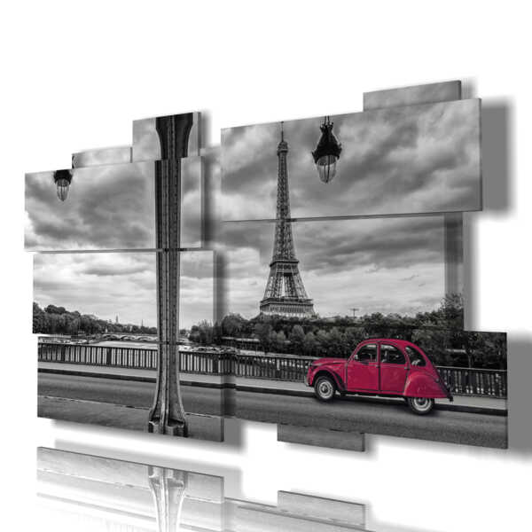 Tableaux de Paris avec voiture ancienne rouge