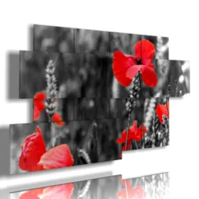 Black and white photo frame with poppies in red