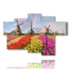 bilder mit bunten tulpen in einer typisch hollaendischen landschaft - version: 6 pannelli 136x91cm