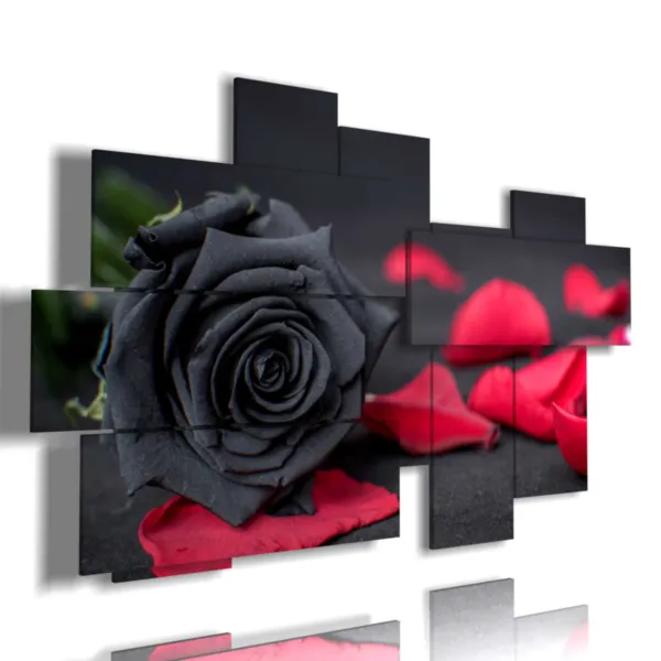 Gemälde rosa, schwarze Blumen, rote Blütenblätter