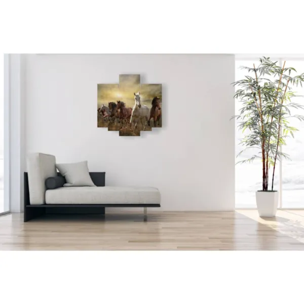 Tableaux sur toile de chevaux au coucher du soleil.