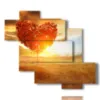 painting heart tree at sunset - version: 6 pannelli 127x110cm