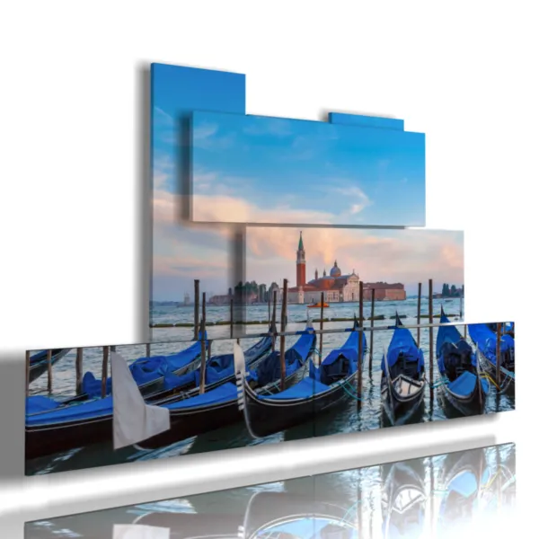 tableaux modernes de Venise, gondoles bleues