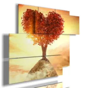 Paintings with red hearts in nature.