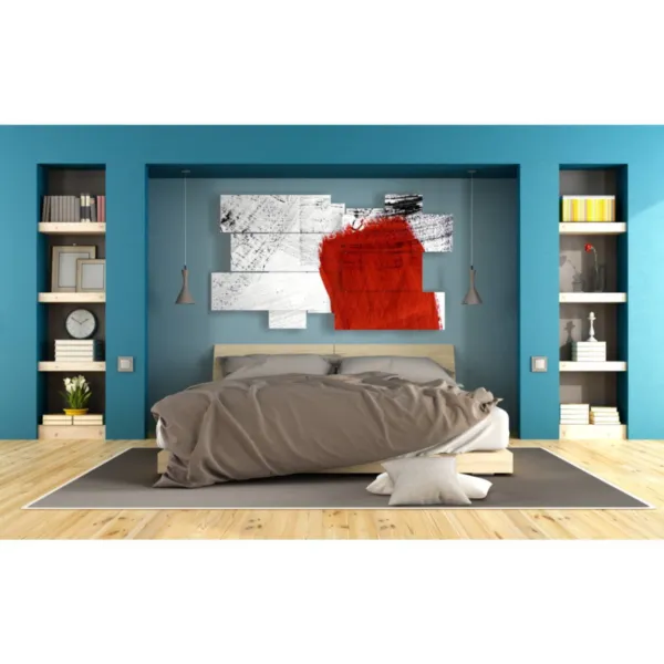 Contemporary paintings in black, white, and red