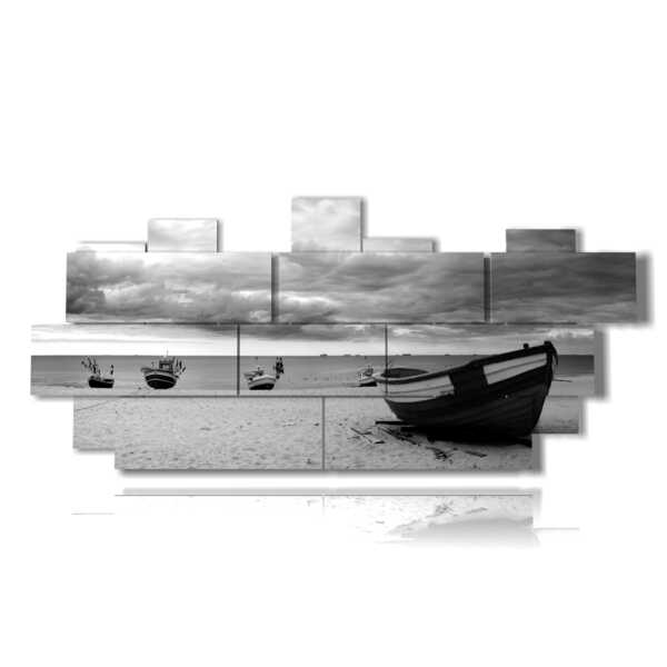 tableau de bateau de rivage noir et blanc