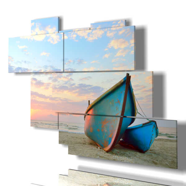 tableau bateaux au coucher du soleil à proximité