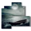 painting with boat in the stormy sea - version: 4 pannelli 83x78cm