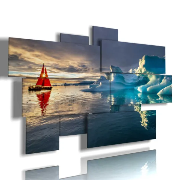 Paintings of boats and icebergs