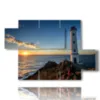 quadri faro mare nel tramonto - version: 5 pannelli 128x85cm