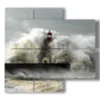 bild leuchtturm im sturm des meeres - version: 4 pannelli 91x85cm