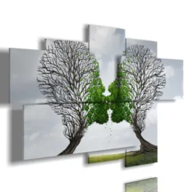 Cuadros de naturaleza muerta y árboles que se besan.