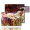 paintings with back women in a painting bed - version: 6 pannelli 122x96cm