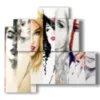 paintings with women depicted in various profiles - version: 4 pannelli 83x78cm