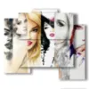 paintings with women depicted in various profiles - version: 5 pannelli 89x77cm