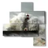 painting lighthouse in the storm of the sea - version: 4 pannelli 103x107cm