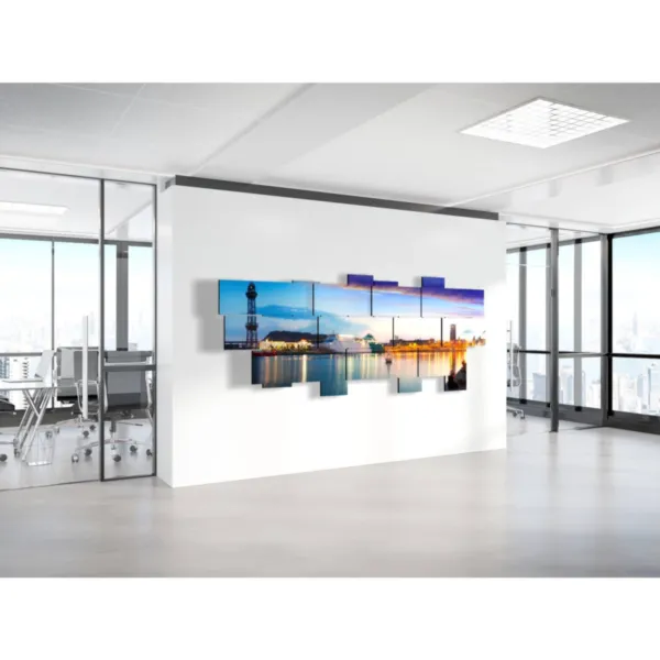 Mural art with an aerial image of Barcelona.