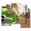 tableau d estampes cubaines avec une voiture verte typique - version: 5 pannelli 89x77cm