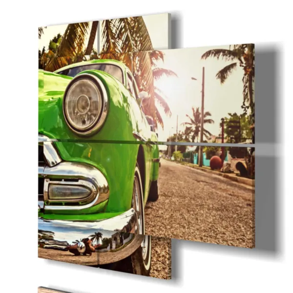 quadro di stampe di Cuba con auto tipica verde