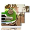 tableau d estampes cubaines avec une voiture verte typique - version: 6 pannelli 122x96cm
