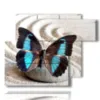 painting of a blue butterfly in a white sand - version: 6 pannelli 122x96cm