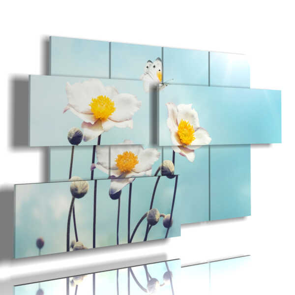 quadri con farfalle in rilievo su fiori bianchi