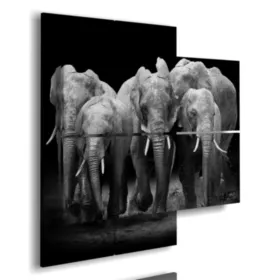 A painting with a herd of elephants